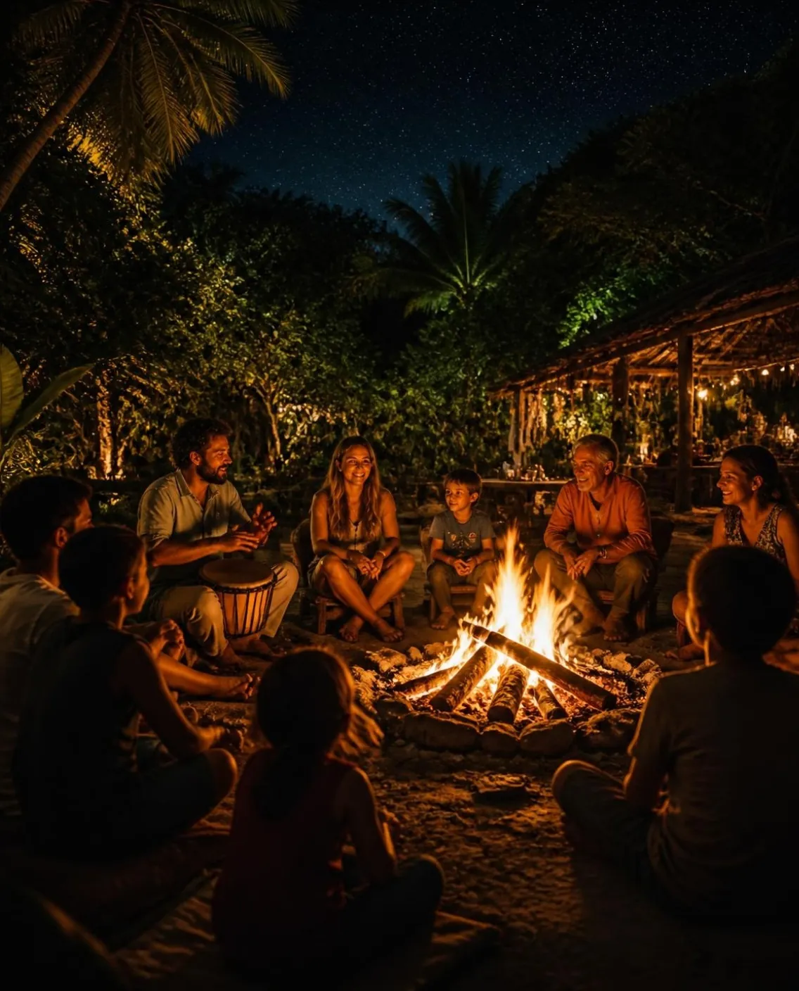 The Sun Tribe community gathered around a fire
